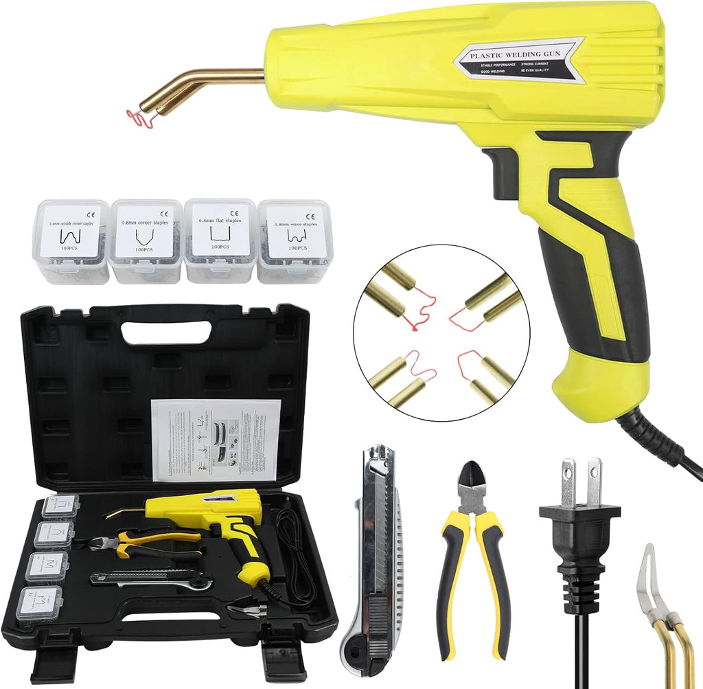 110V 100W Plastic Welding Machine with 400pcs Staples, Hot Stapler Plastic Repair Tools (Yellow) P315