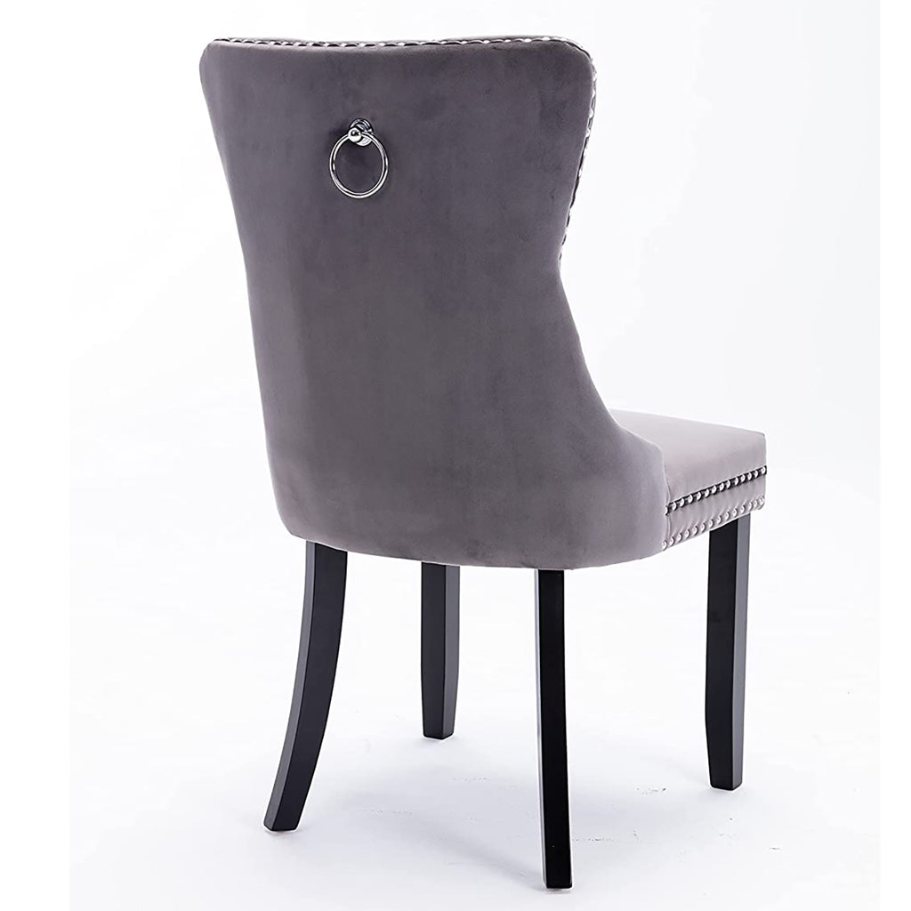 Set of 2 Velvet Upholstered Tufted Dining Chairs with Ring Back and Nailhead Trim Gray J78435