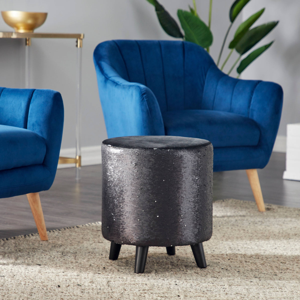 Black Wood and Fabric Stool M456