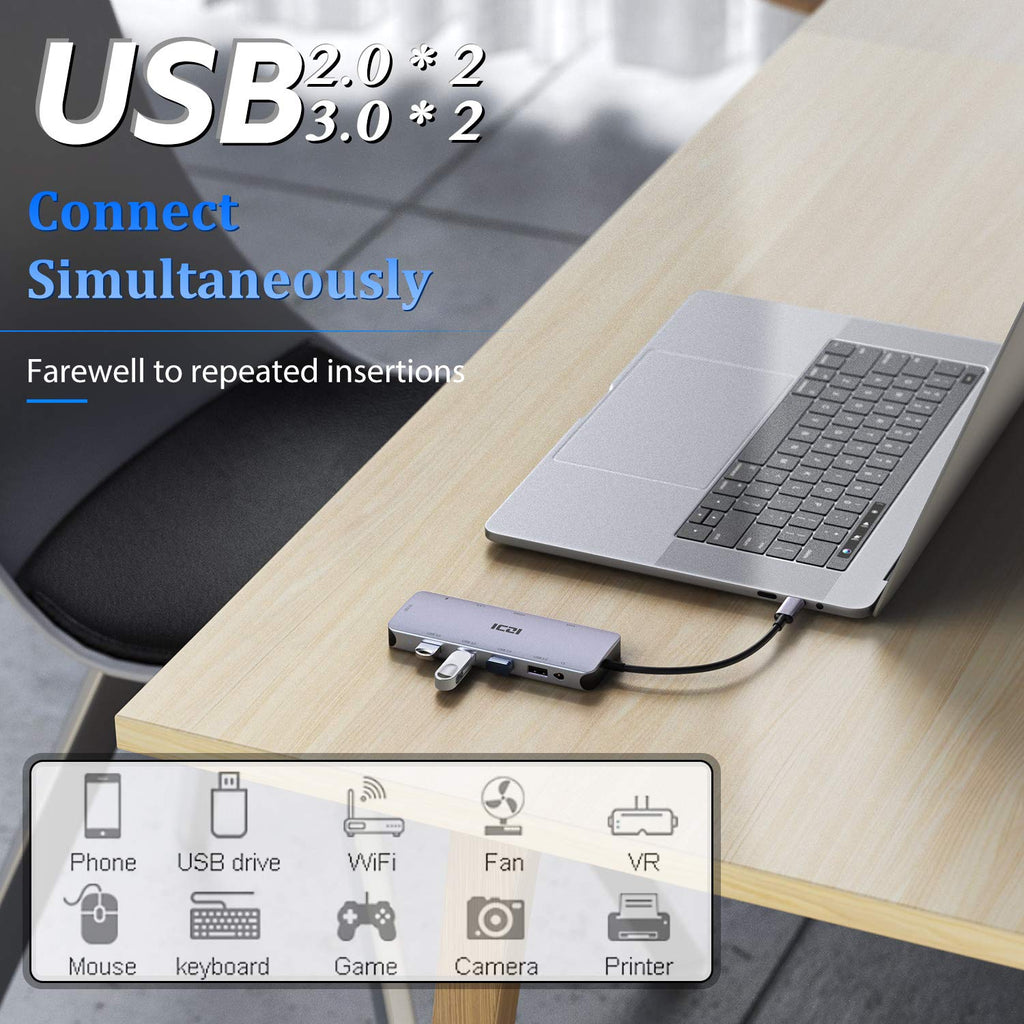 USB C Hub 11 in 1 Adapter with Ethernet, 4K USB C to HDMI, VGA, USB 3.0, USB 2.0, SD/TF Card Reader, USB C Pd 3.0 A6105