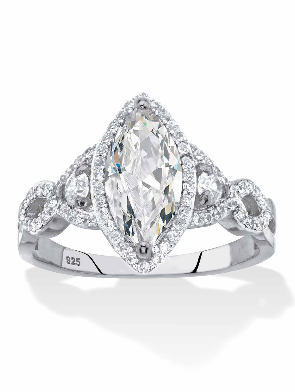 Marquise-Cut Cubic Zirconia Halo Crossover Engagement Ring in Sterling Silver S8316
