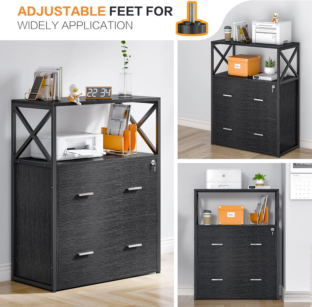 2 Drawer Lateral Filing Cabinet with Lock Black D9128