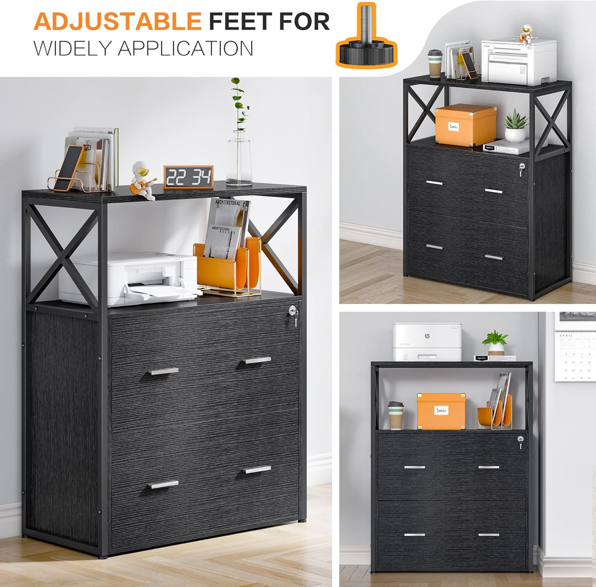 2 Drawer Lateral Filing Cabinet with Lock Black D9128