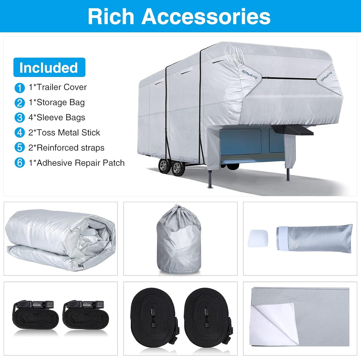 Ripstop Waterproof 5th Wheel Camper Cover with Adhesive Repair Patch E513