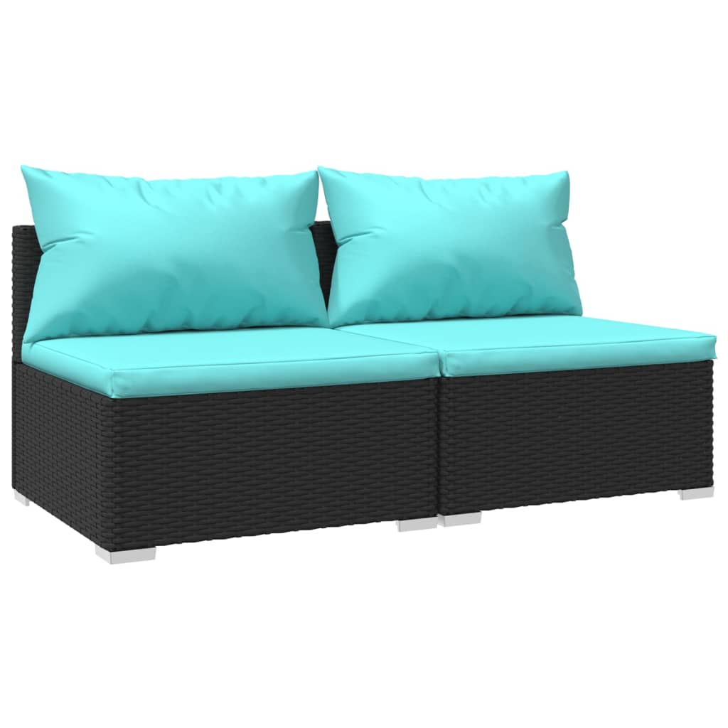 Black Poly Rattan 2 Piece Patio Furniture Set with Cushions H119