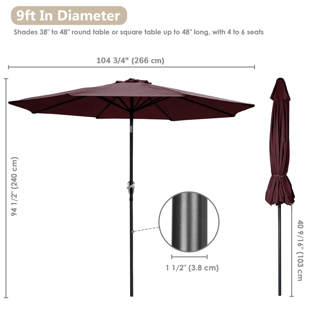 9ft UV 30+ Aluminum Outdoor Patio Umbrella with Crank & Tilt P823460