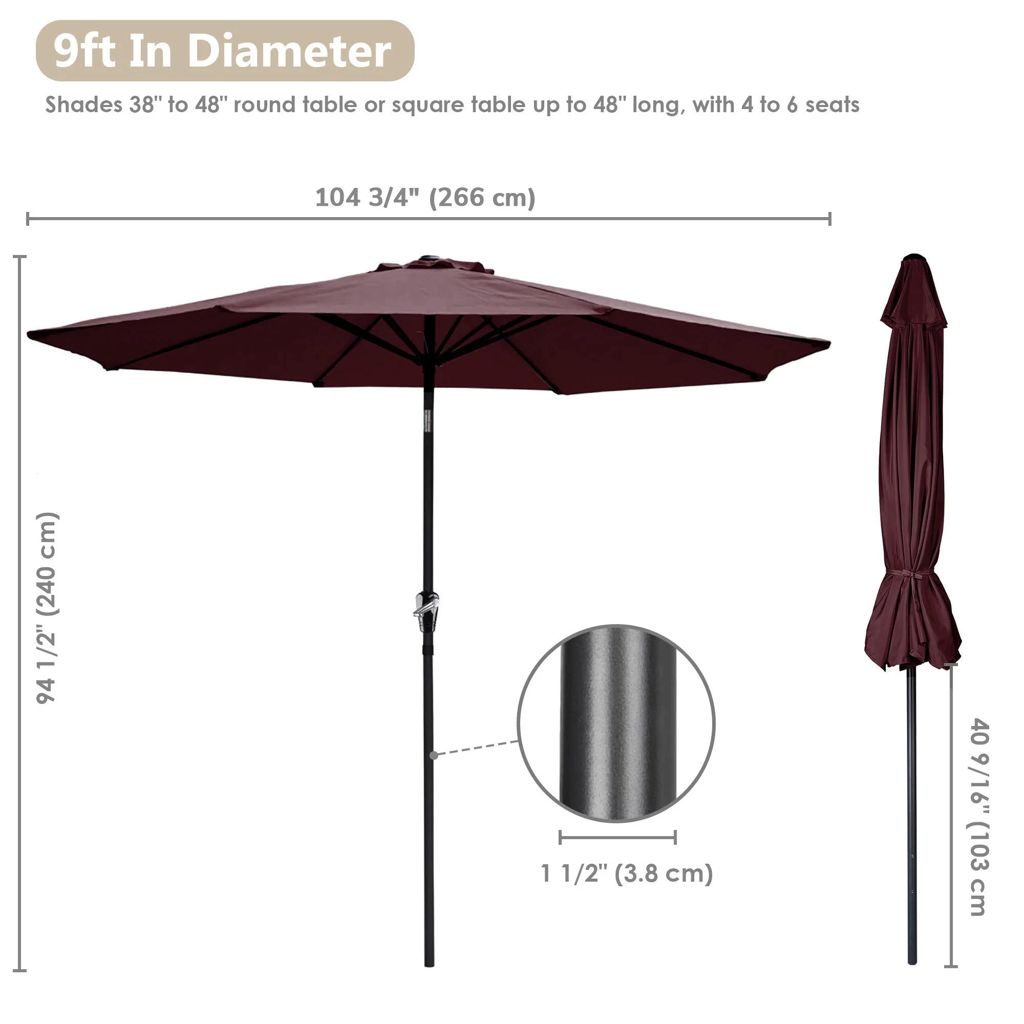 9ft UV 30+ Aluminum Outdoor Patio Umbrella with Crank & Tilt P823460