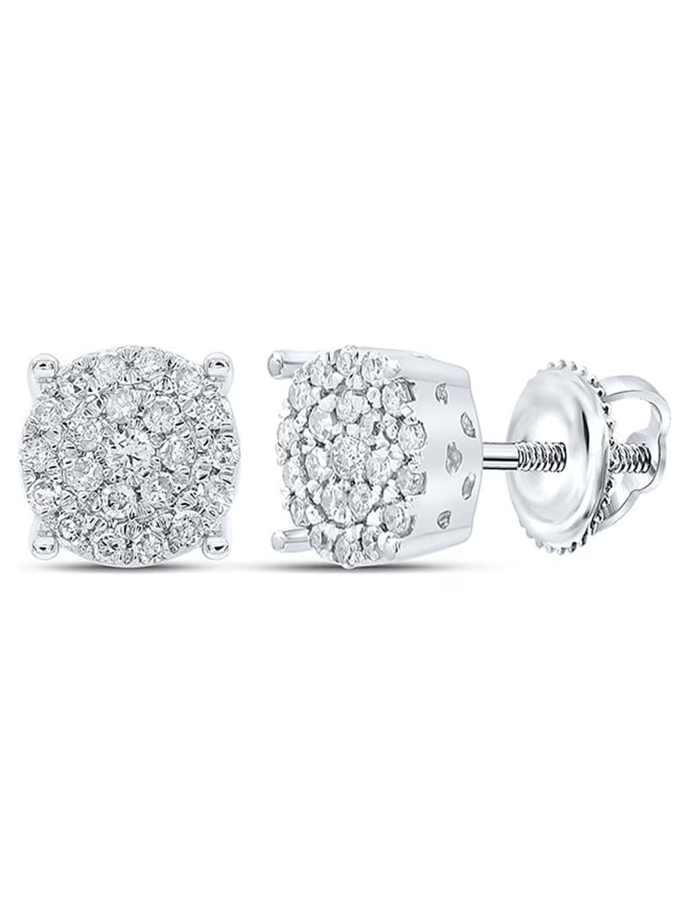 10kt White Gold Round Diamond Cluster Earrings 1/4 Cttw G11017