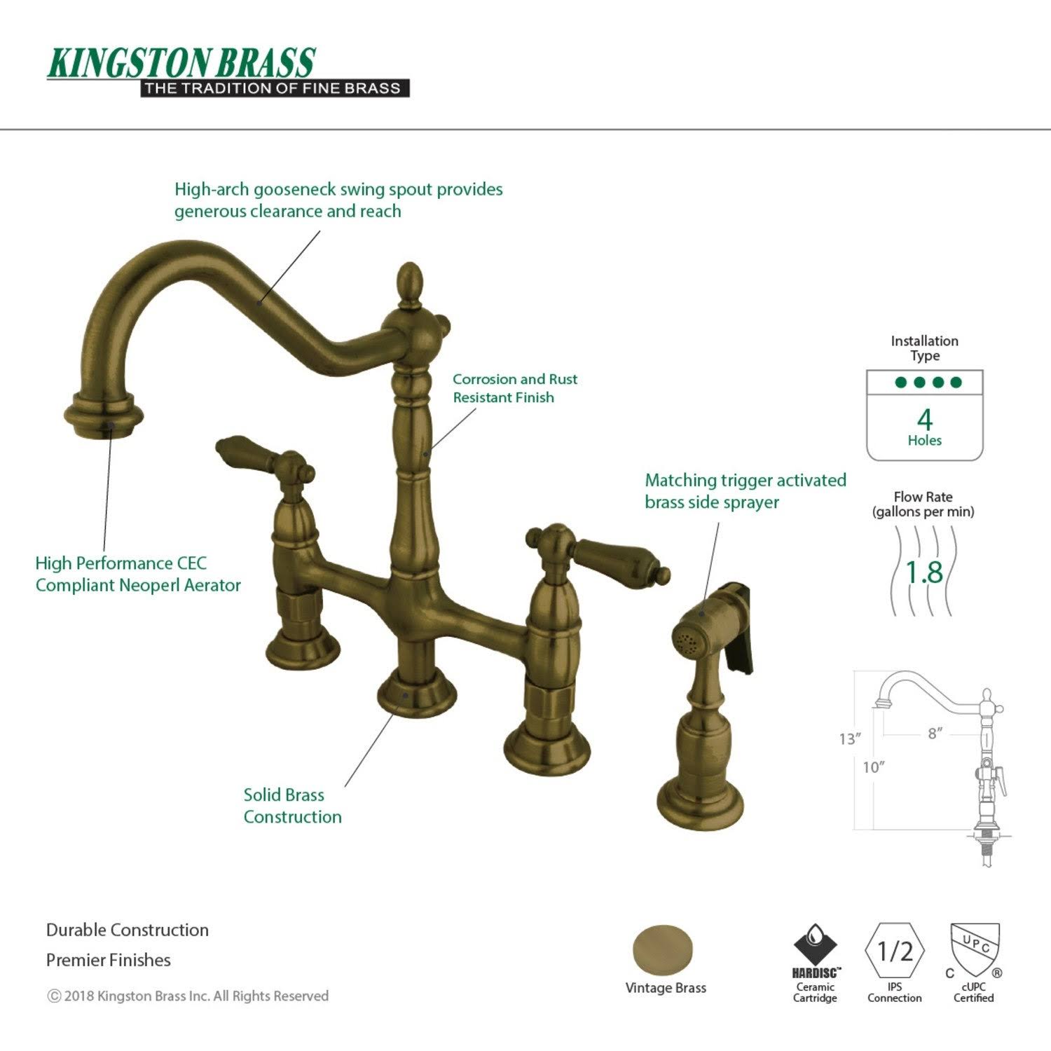 Antique Brass Kitchen Faucet with Brass Sprayer S1561