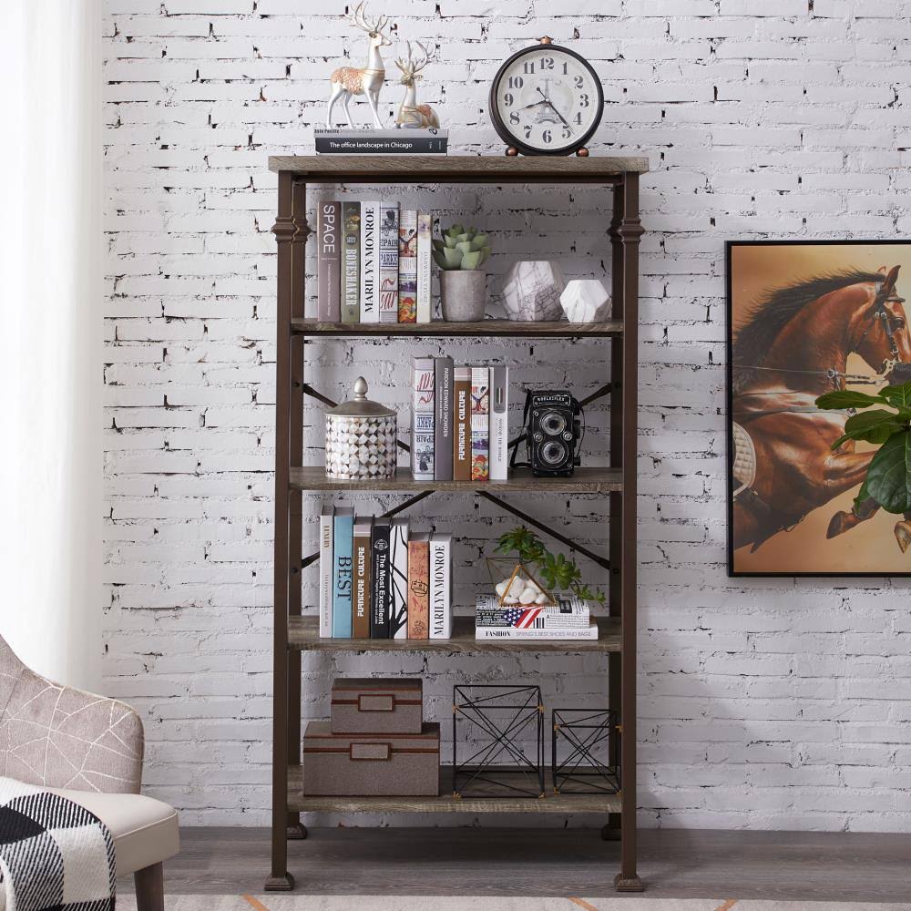Brown Wood 5-Shelf Bookcase T36654