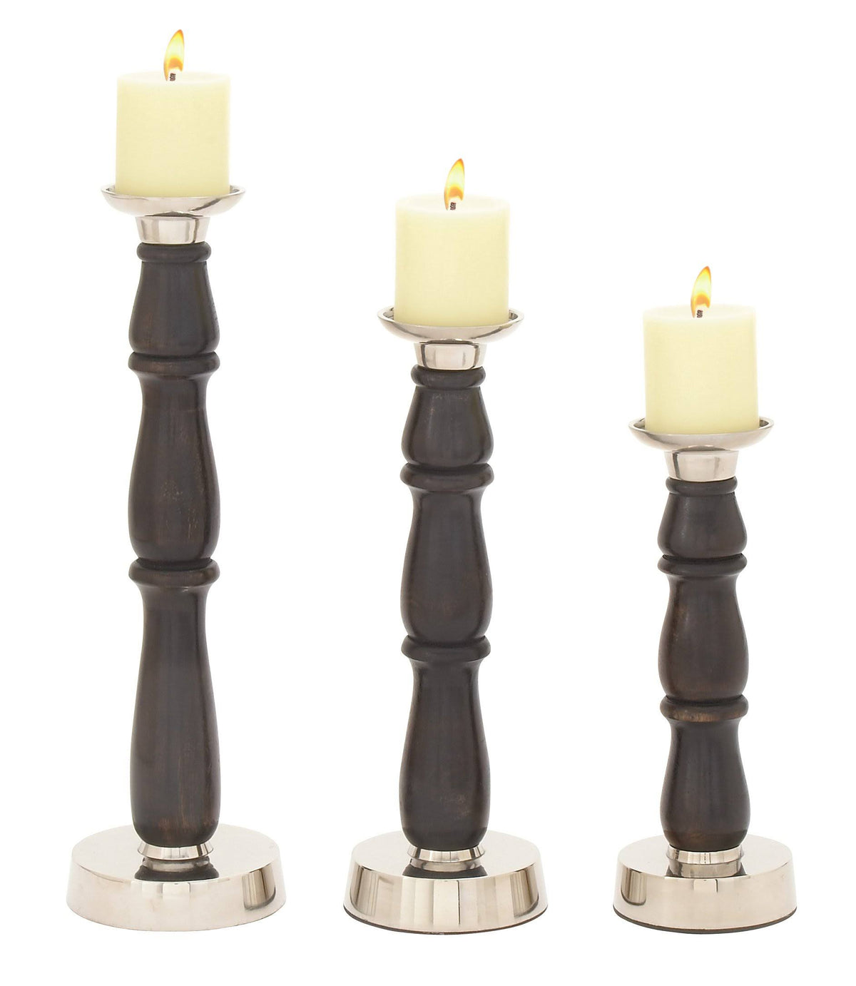 Wood Aluminum Candle Holder - Set of 3 H992383