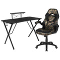 Black Gaming Desk and Camo Chair Set with Cup Holder S216903