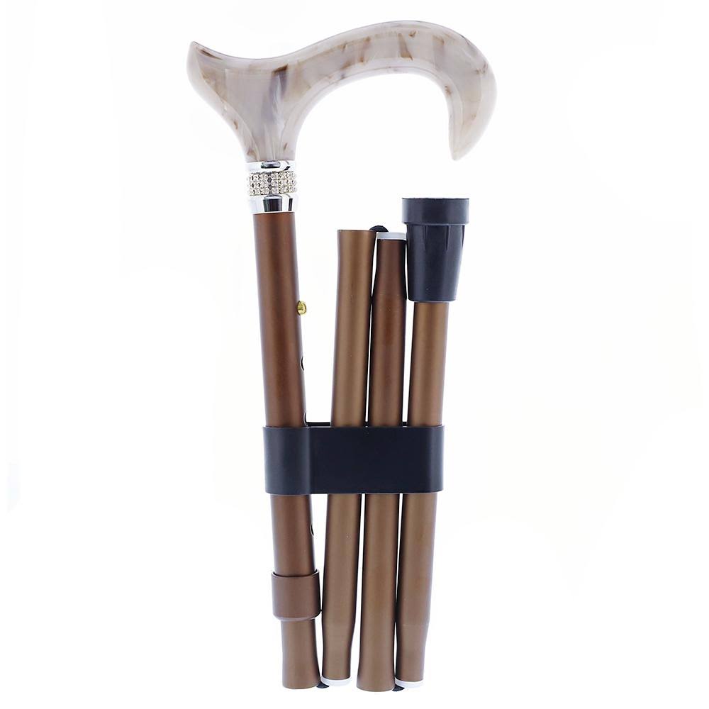 Champagne Pearlz Adjustable Folding Cane with Rhinestone Collar E3765