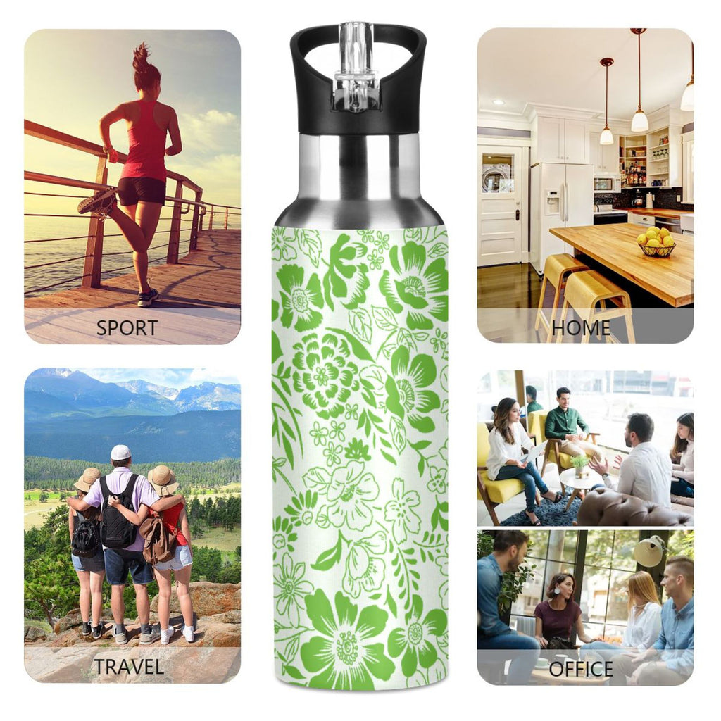 Green Stainless Steel Insulated Water Bottle with Straw Lid T3671