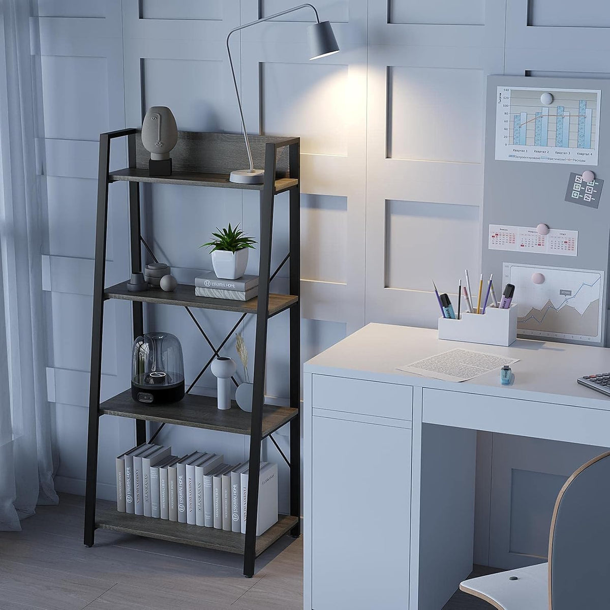 4-Tier Wood Bookcase with Metal Frame G210089