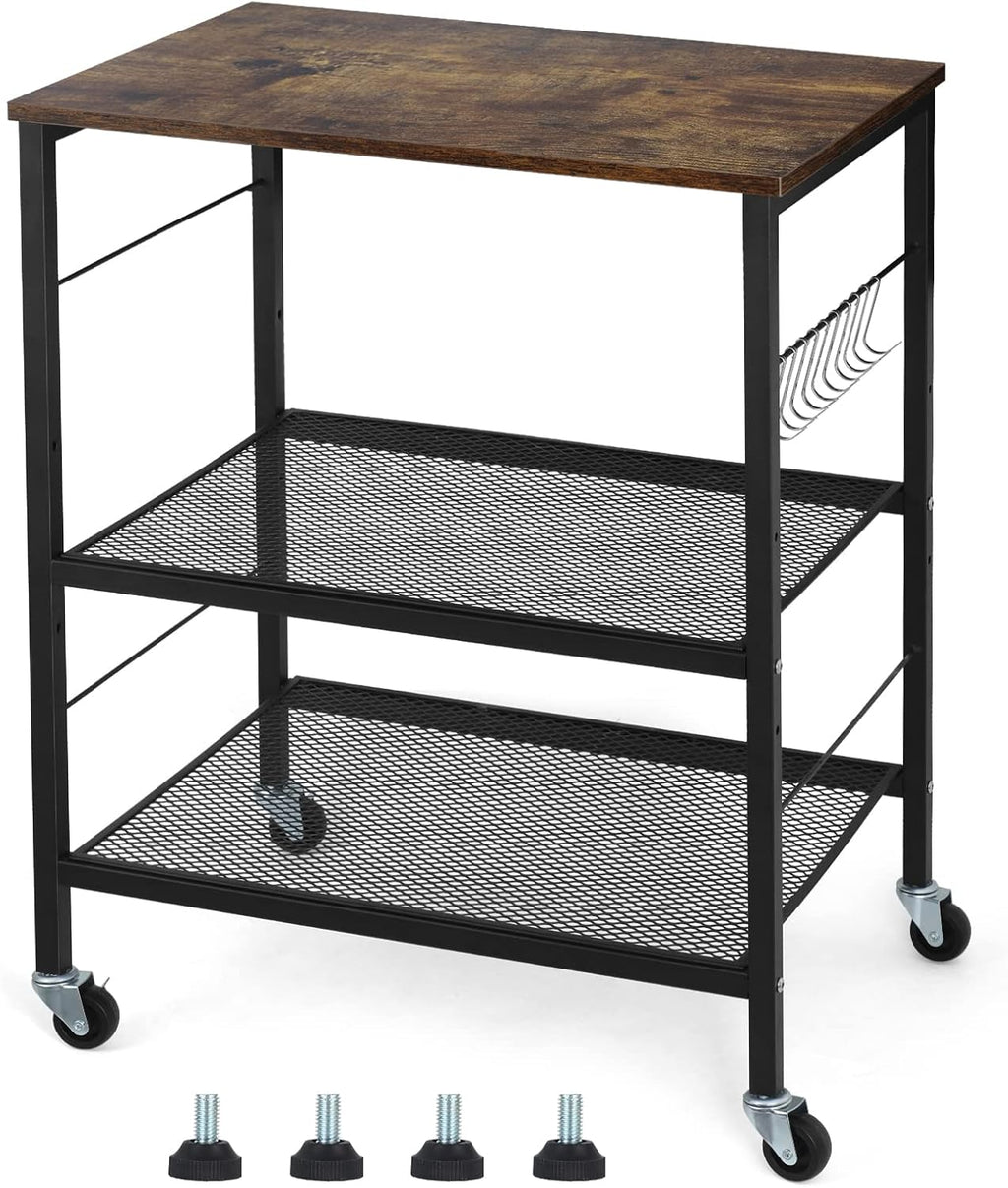 Rustic Brown 3 Tier Rolling Kitchen Cart with Lockable Wheels J367064