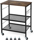 Rustic Brown 3 Tier Rolling Kitchen Cart with Lockable Wheels J367064