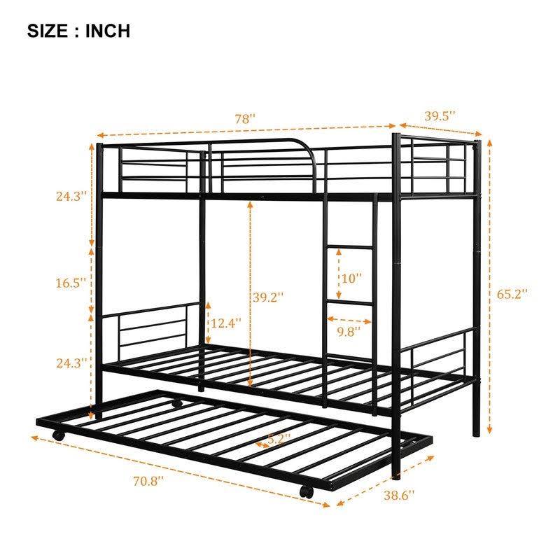 Twin-Over-Twin Metal Bunk Bed with Trundle Black I900