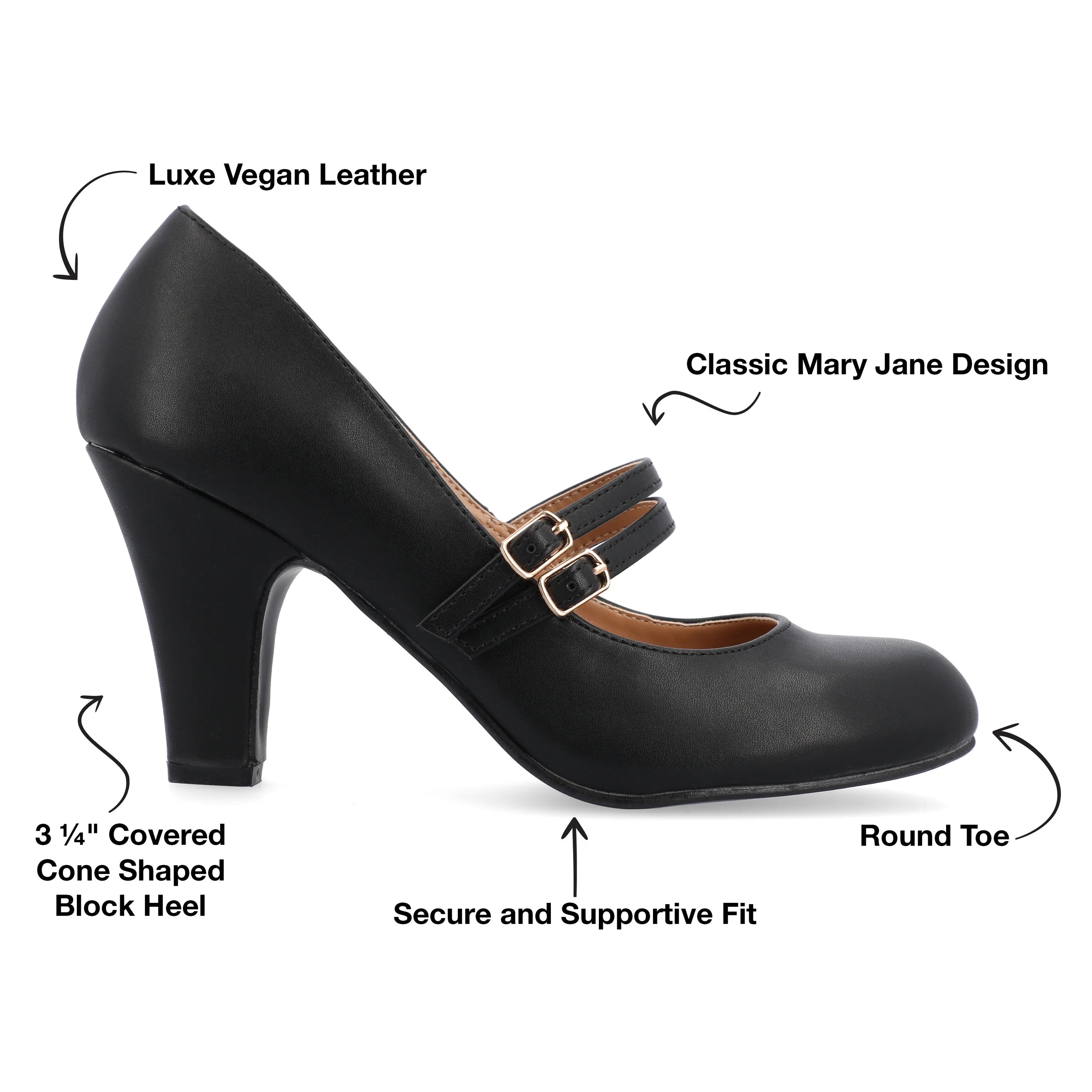 Wide Width Round Toe Block Heel Mary Jane Pumps S63664