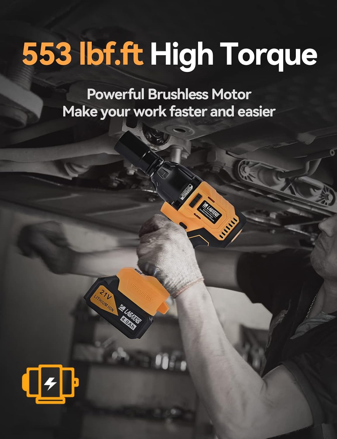 Cordless Impact Wrench, 553 Ft-lb, 2200 RPM, Brushless Motor, 4.0Ah Li-Ion Battery M472