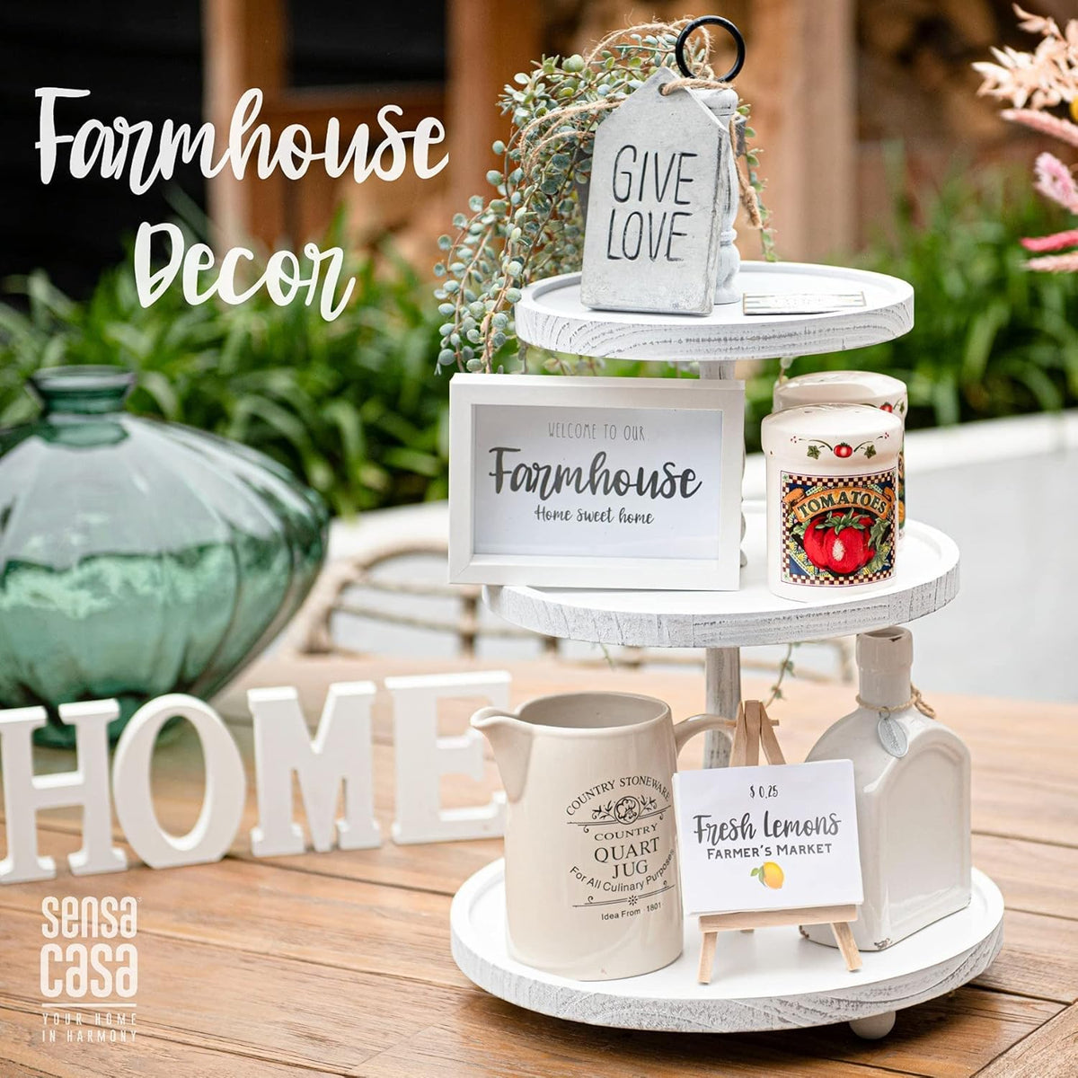 White Rustic 3 Tier Wood Tray V736