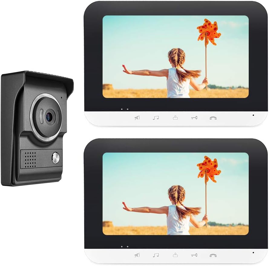 7 Inch Wired Video Intercom System with IR-Cut Rainproof Outdoor Camera (1 Camera & 2 Monitors) K345
