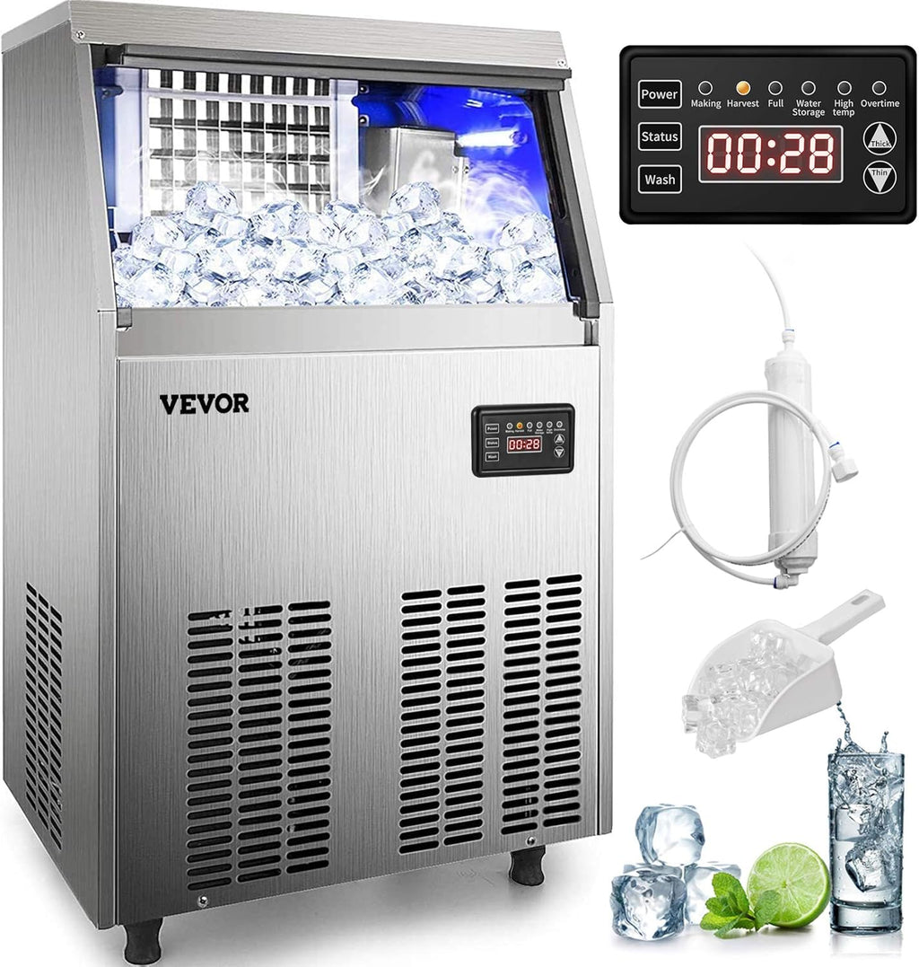 110V Commercial Ice Maker with 33LBS Bin, Stainless Steel G557569