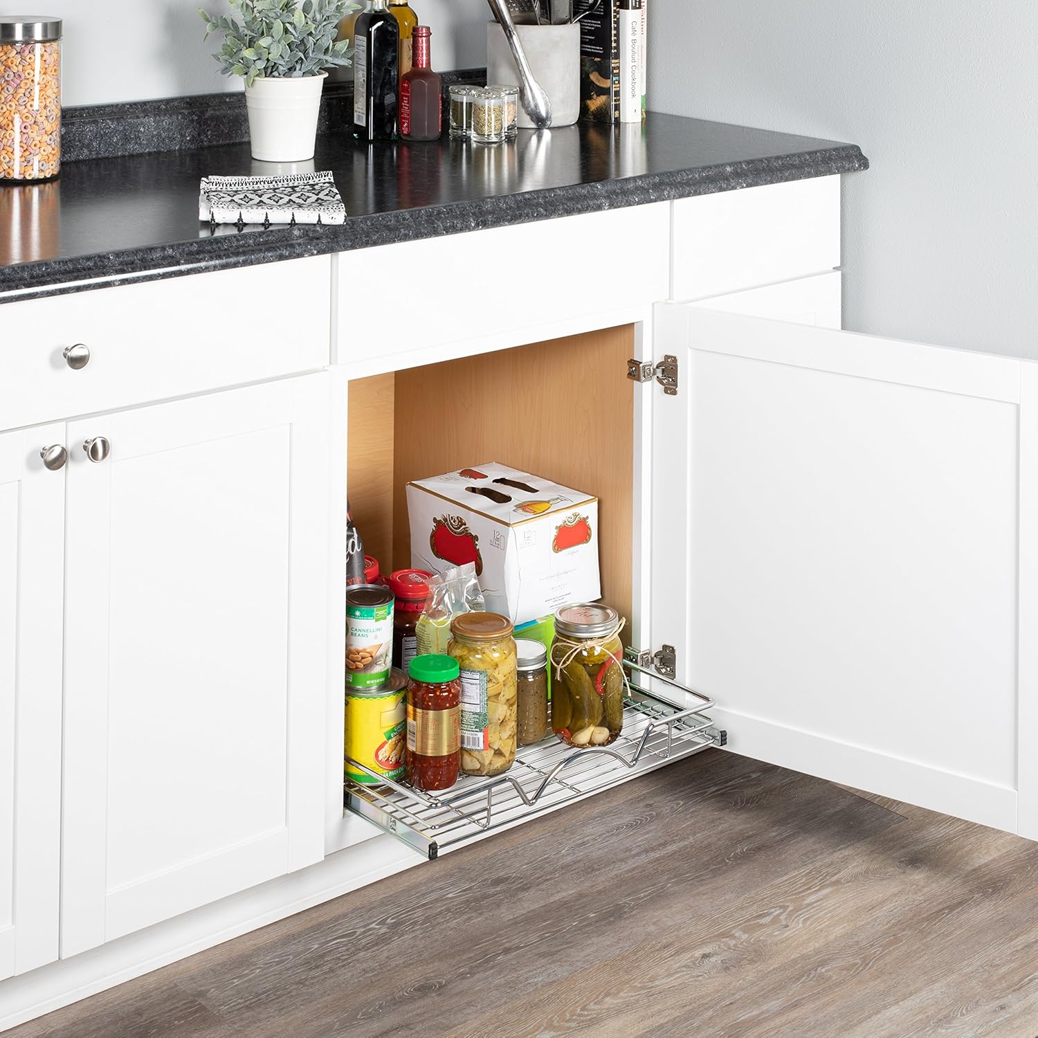 Chrome Finish Wire Frame Pull Out Drawer Cabinet Organizer D7256