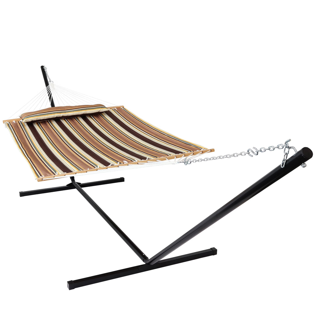 2-Person Freestanding Quilted Fabric Hammock with Stand E396