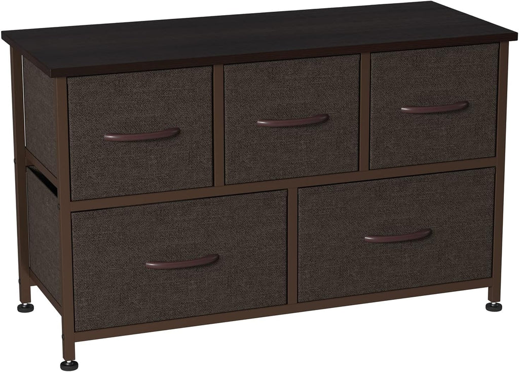 Black/Rustic Brown 5 Drawer Fabric Dresser D6070