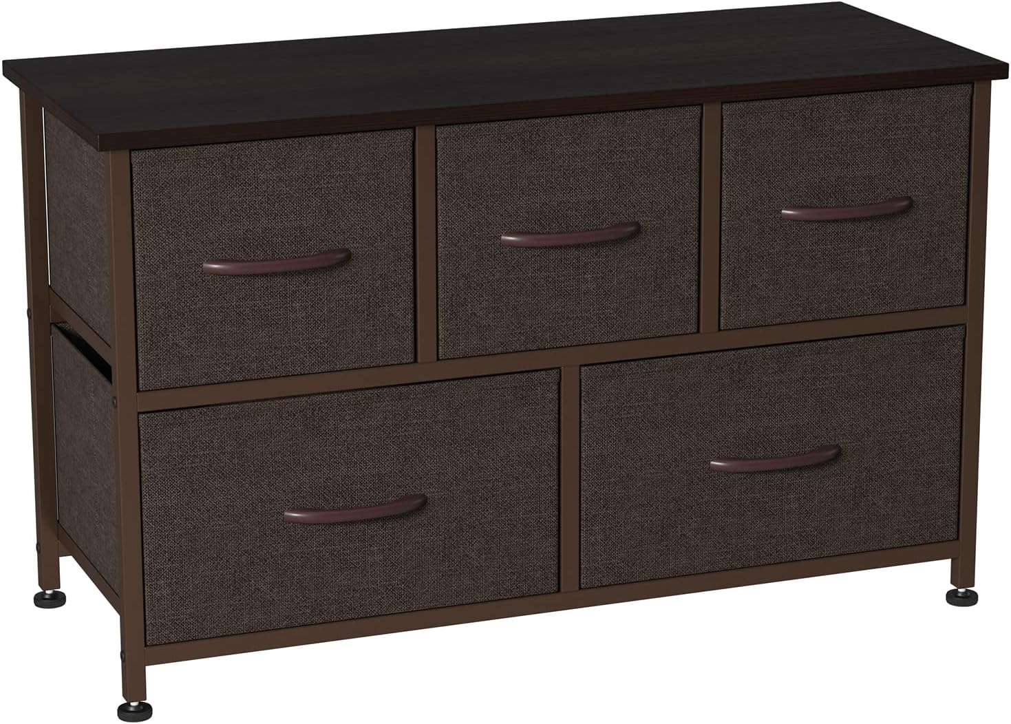 Black/Rustic Brown 5 Drawer Fabric Dresser D6070