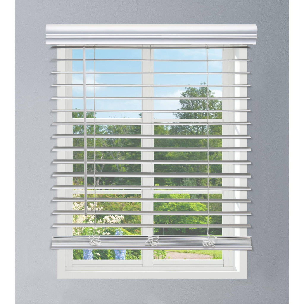 White Cordless Faux Wood Blind L847
