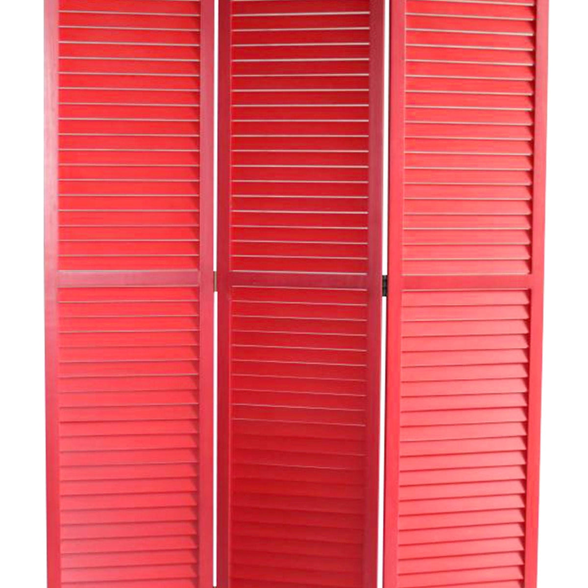 Red Wooden Screen with 3 Panels and Shutter Design V929