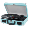 Bluetooth Record Player Turntable with Built-in Stereo Speakers, Suitcase Design - Blue Q4655