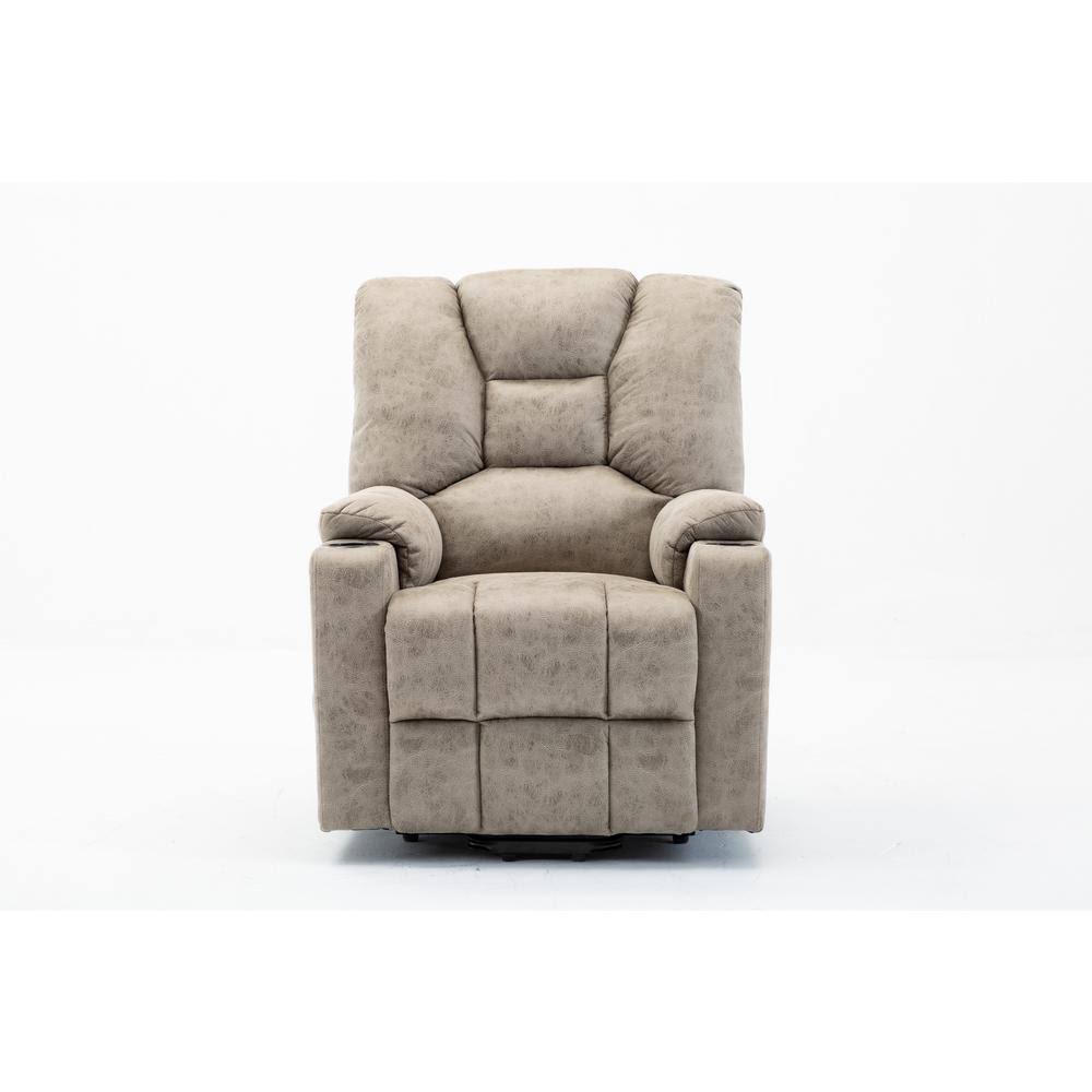 Beige Microfiber Power Motion Heating Recliner with USB Charge Port F406