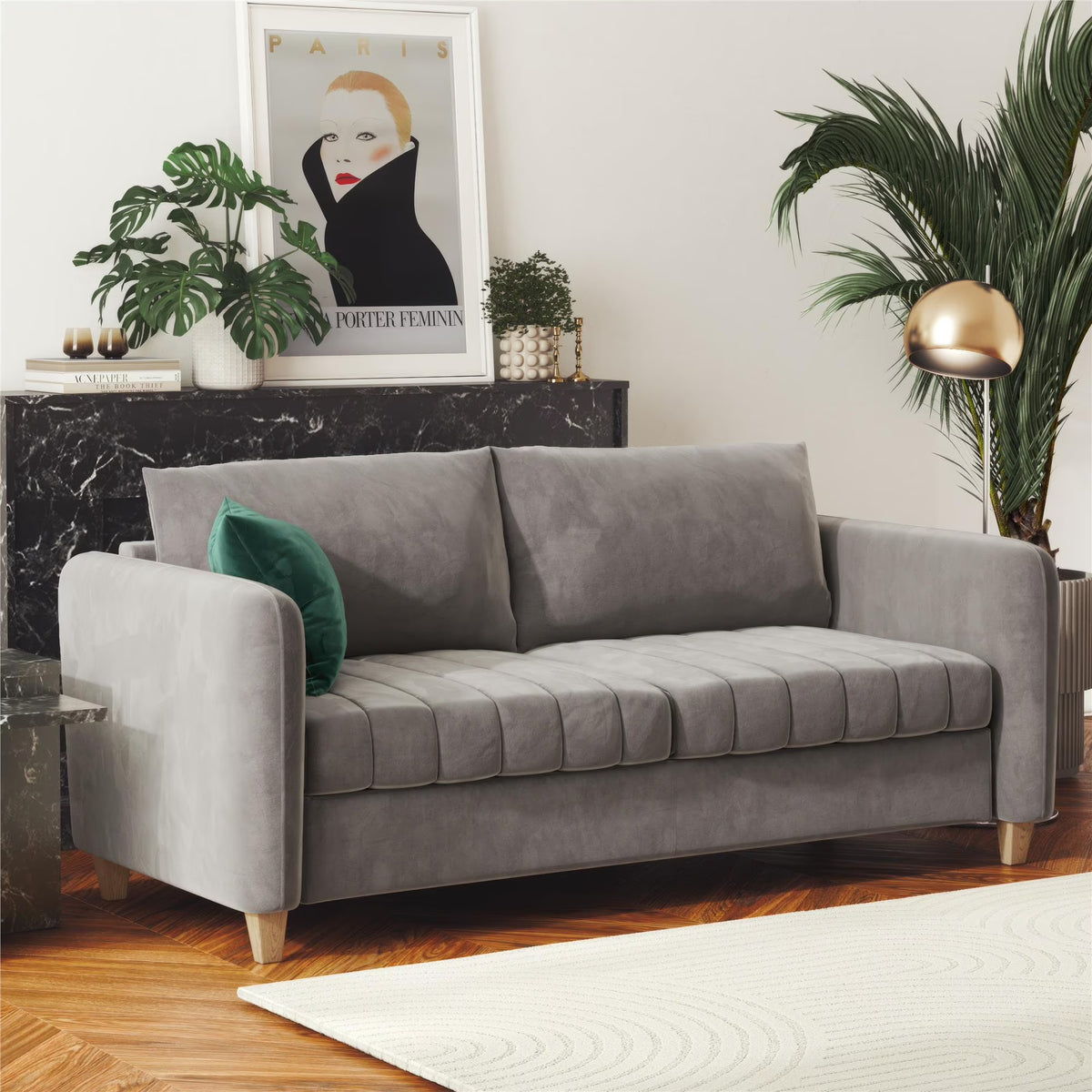 Light Gray Velvet Tufted Sofa P31582