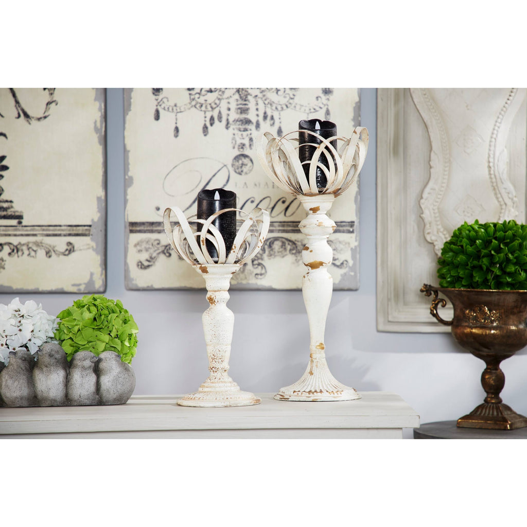 Distressed White Metal Candle Holders (Set of 2) K642359
