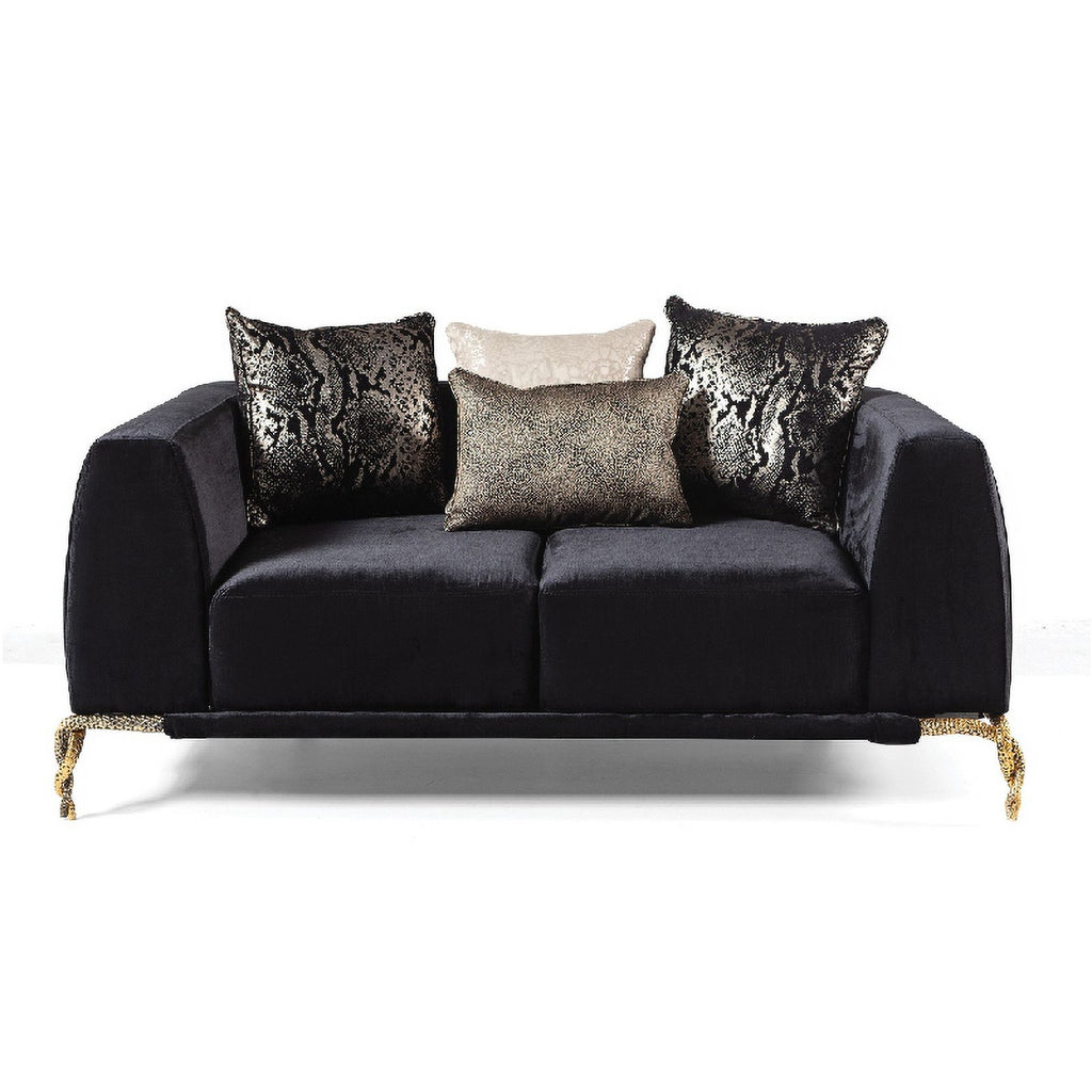 Black Velvet Upholstered Loveseat H5851