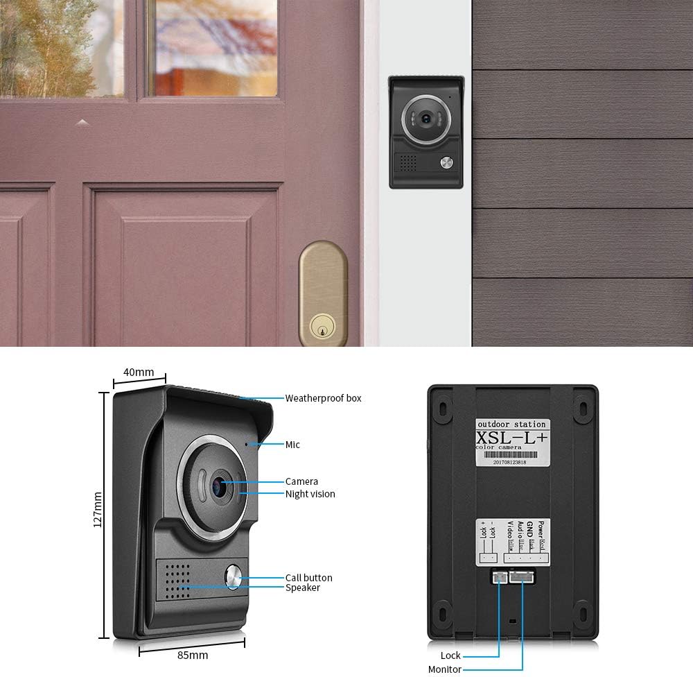 7 Inch Wired Video Intercom System with IR-Cut Rainproof Outdoor Camera (1 Camera & 2 Monitors) K345