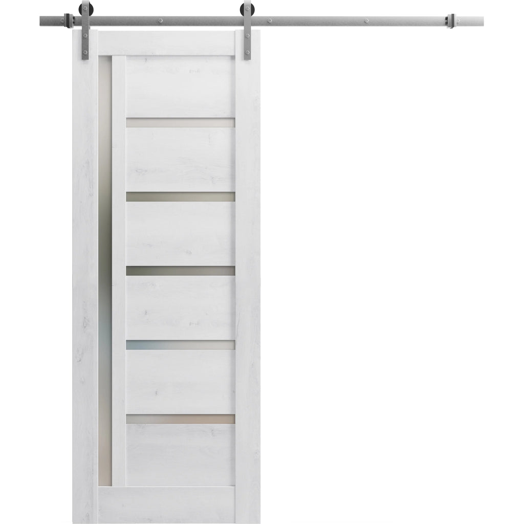 Nordic White Frosted Glass Barn Door with Stainless Steel Rail H813939