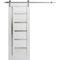 Nordic White Frosted Glass Barn Door with Stainless Steel Rail H813939