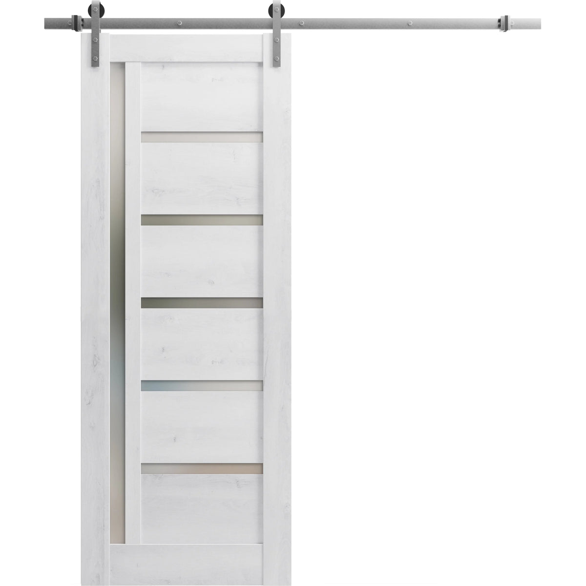 Nordic White Frosted Glass Barn Door with Stainless Steel Rail H813939