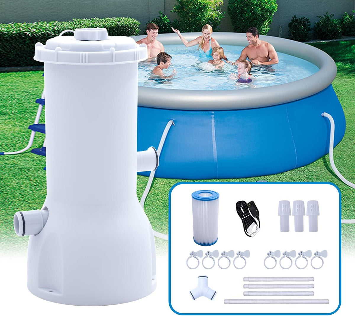 1000 GPH Above Ground Pool Filter Pump with 1 Filter Cartridge, 110-120V with GFCI, Pack of 2 J602