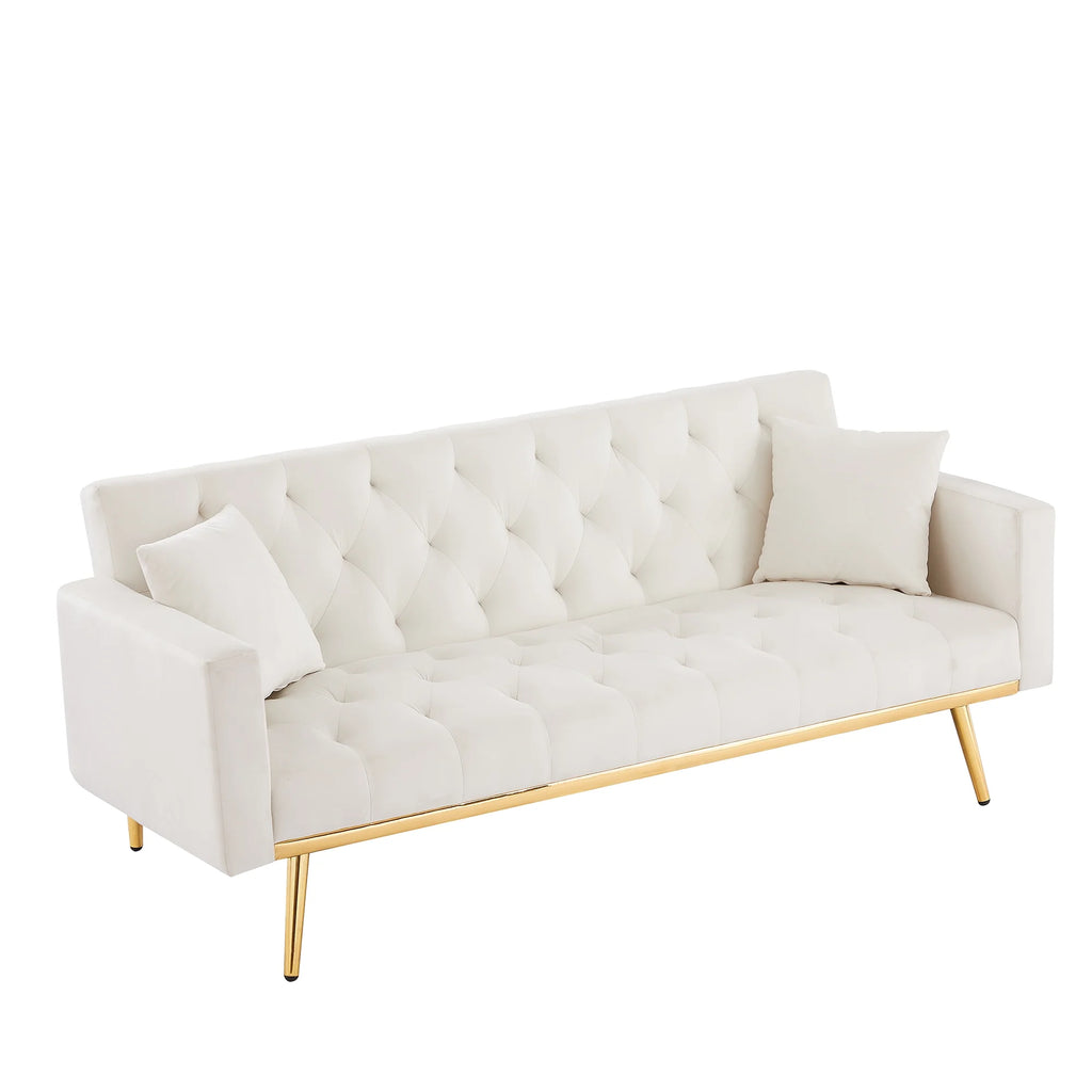 Cream White Convertible Folding Futon Sofa Bed P60767