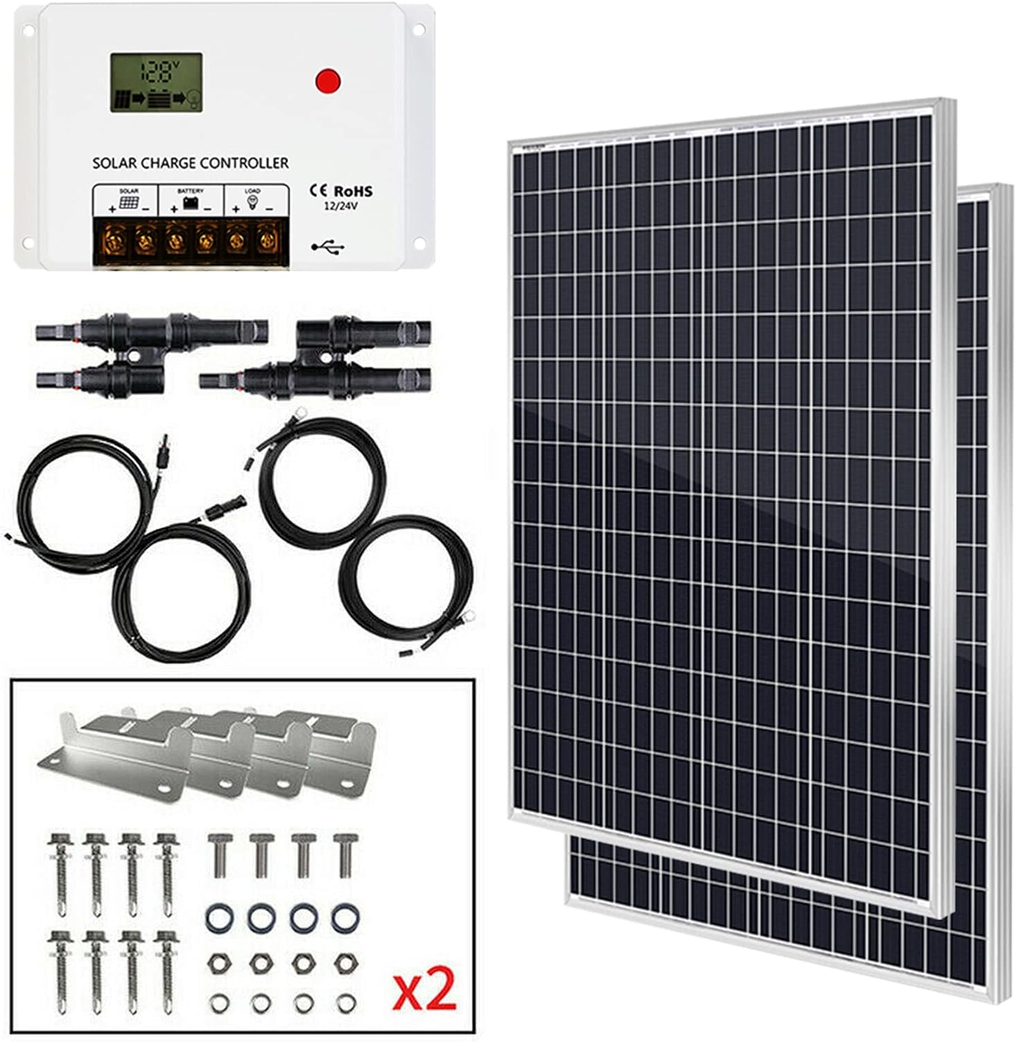 200W Monocrystalline Solar Panel Kit with 30A PWM Charge Controller M8673