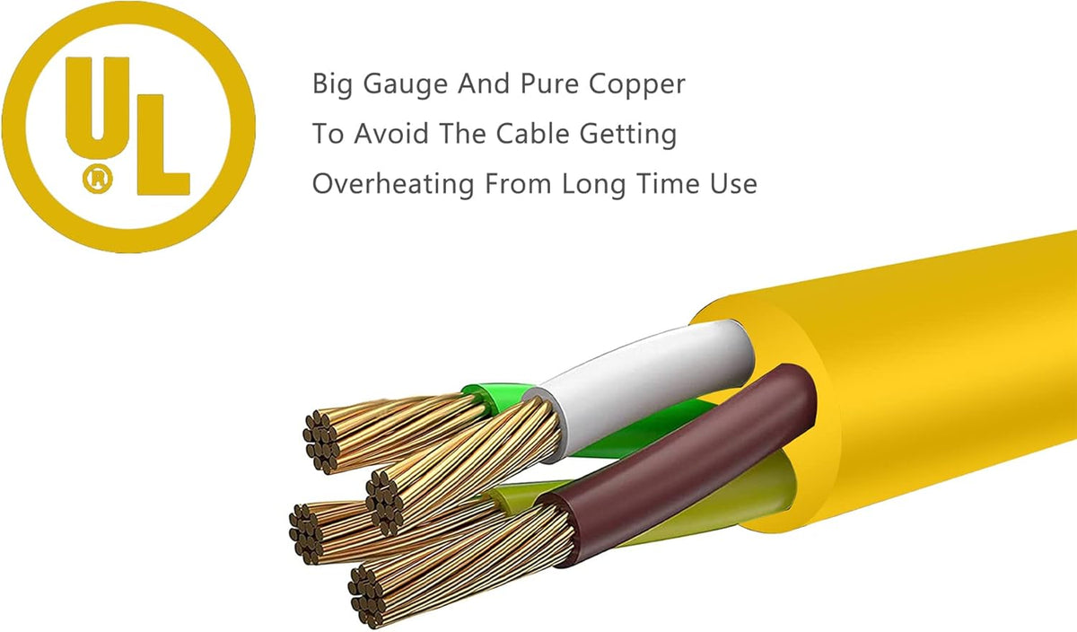 50ft Heavy Duty Generator Locking Power Cord NEMA L14-30P/L14-30R, 4 Jaw 10 Gauge SJTW Cable, 125/250V 30Amp 7500 Watt Yellow L7152