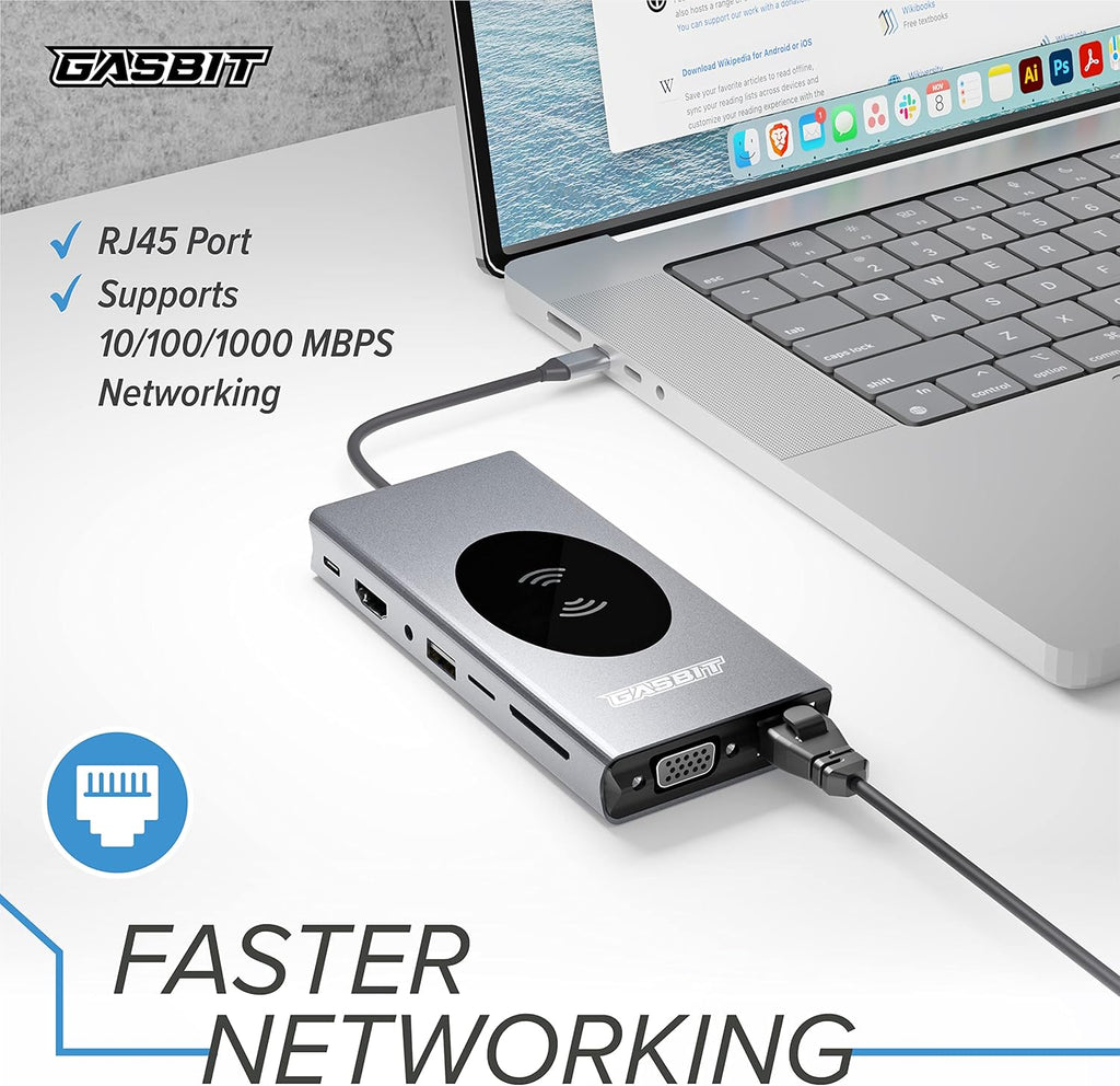 15-in-1 USB C Hub Multiport Adapter with Wireless Phone Charger, Pack of 2 T405