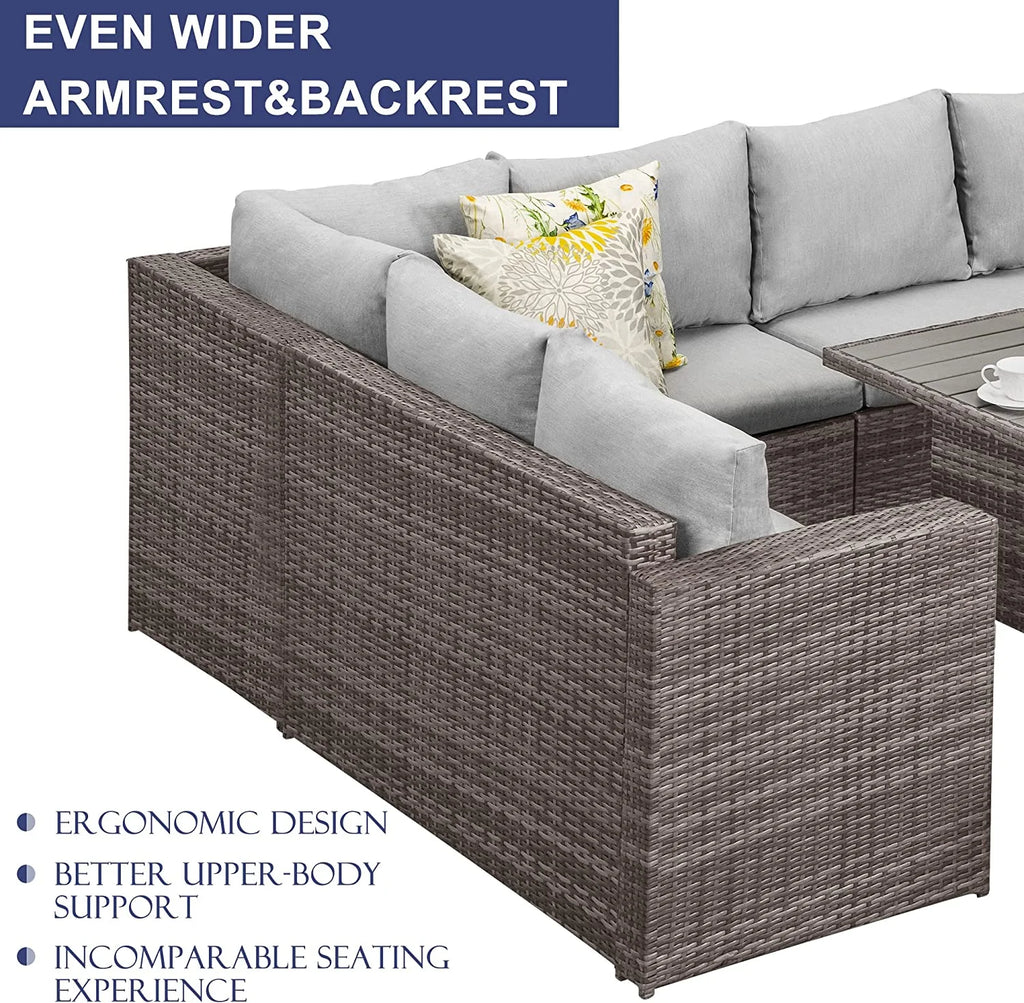 7 Piece Outdoor Dining Sectional Sofa with Dining Table and Chair W753