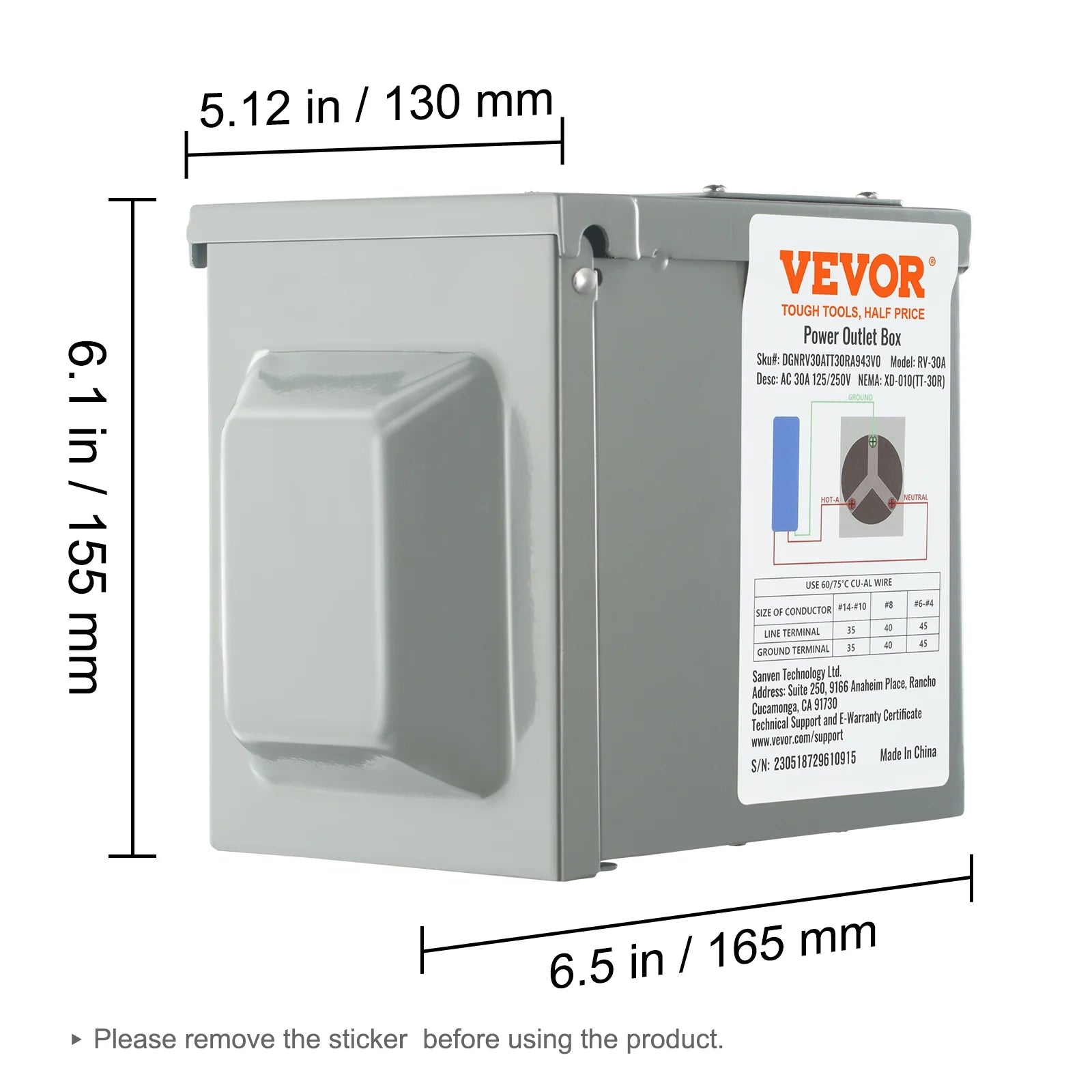 30Amp RV Power Outlet Box, 25/250V Enclosed Lockable Weatherproof Electrical Outdoor Receptacle Panel R54143