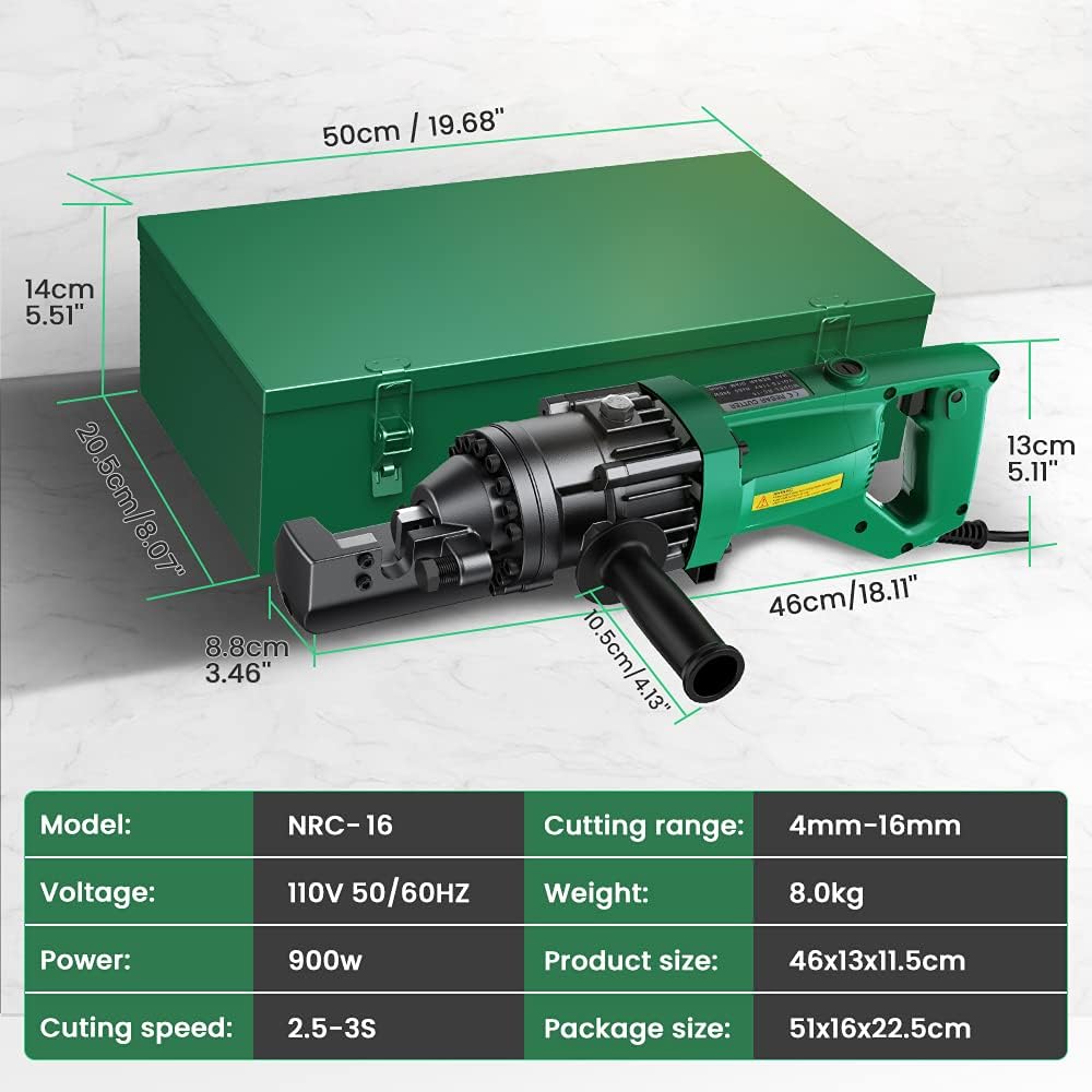 900W Electric Hydraulic Rebar Cutter, 5/8 Inch, Portable, Replaceable Blades L13747